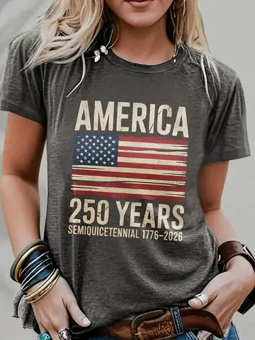 Plus size women's short sleeve T-shirt America Flag 250 Years Semiquicentennial soft and comfortable fabric summer outfits