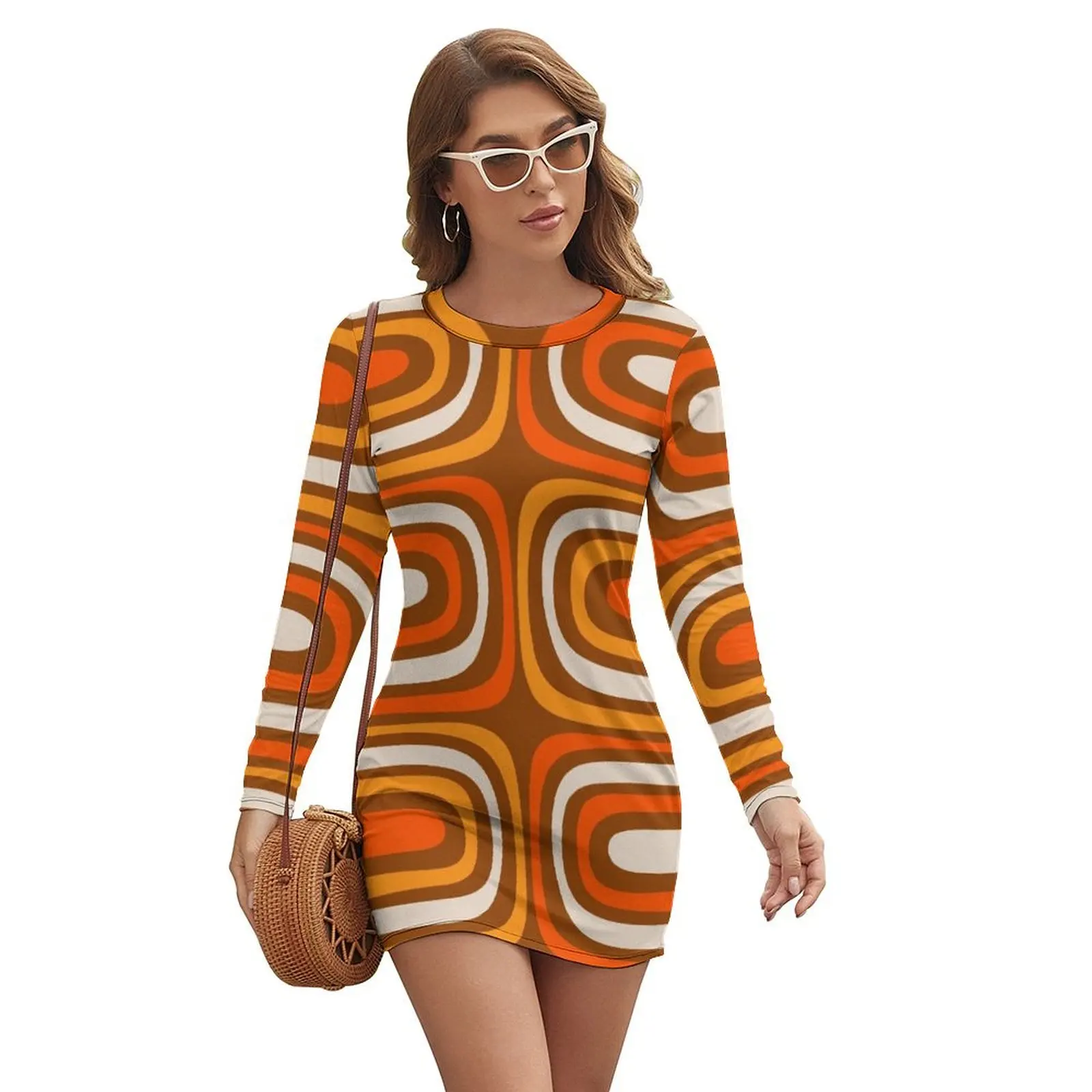 Midcentury Modern Confaab Abstract Vertical Pattern in Retro 70s Light Brown and Orange Long-sleeved Dress Women's dress
Midcentury Modern Confaab Abstract Vertical Pattern in Retro 70s Light Brown and Orange Long-sleeved Dress Women's dress