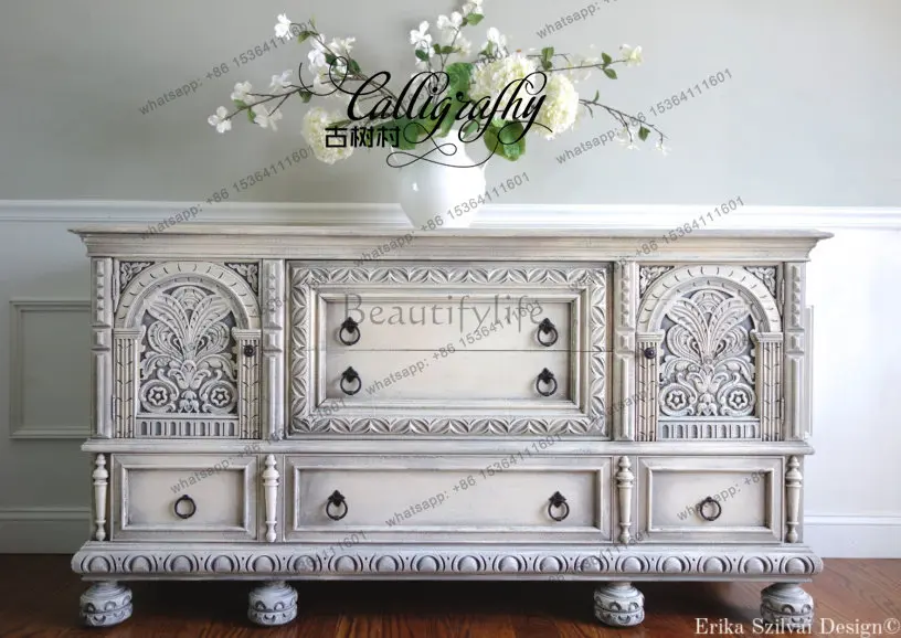French antique engraving hand-painted shabby weathered color dining side cabinet beautiful antique TV cabinet
French antique engraving hand-painted shabby weathered color dining side cabinet beautiful antique TV cabinet