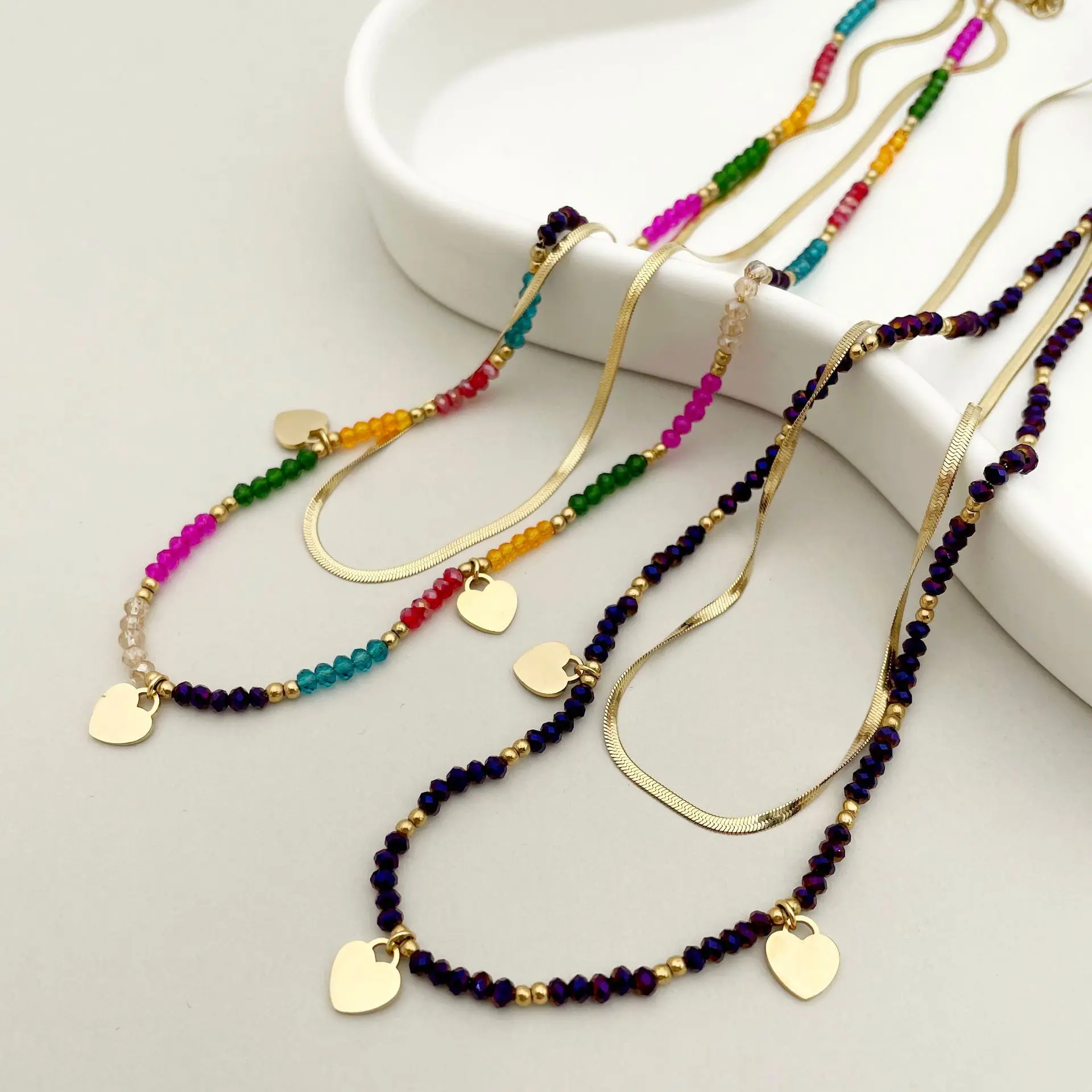 Bohemian Heart Shaped Pendant Colorful Handmade Beaded 14K Gold Titanium Steel Double Layer Blade Necklace
Bohemian Heart Shaped Pendant Colorful Handmade Beaded 14K Gold Titanium Steel Double Layer Blade Necklace