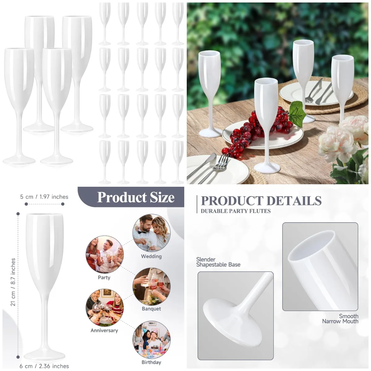Acrylic Champagne Flutes, Reusable Unbreakable Wedding Toasting Glasses - White, 24 pcs
Acrylic Champagne Flutes, Reusable Unbreakable Wedding Toasting Glasses - White, 24 pcs