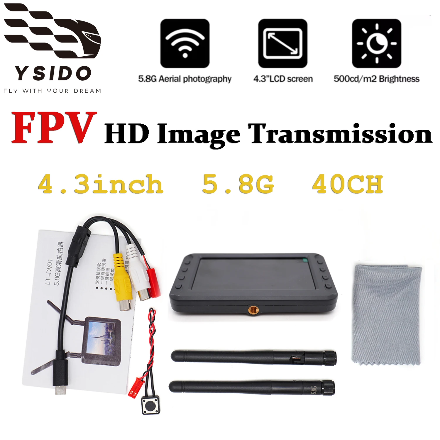 4,3-дюймовый FPV HD-дисплей 5,8 ГГц 40 каналов с записью DVR и двойной антенной для передачи изображения для радиоуправляемых FPV дронов, мультикоптеров, квадрокоптеров, авиамоделей
4,3-дюймовый FPV HD-дисплей 5,8 ГГц 40 каналов с записью DVR и двойной антенной для передачи изображения для радиоуправляемых FPV дронов, мультикоптеров, квадрокоптеров, авиамоделей