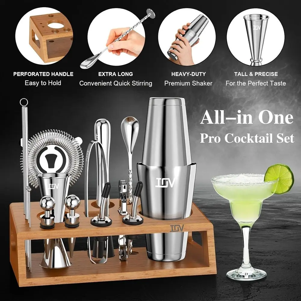 17Piece Cocktail Shaker Set Mixology Bartender Kit Bar Set With Stand 28oz Boston Shaker Drink Mixer Set With All Essential Acc
17Piece Cocktail Shaker Set Mixology Bartender Kit Bar Set With Stand 28oz Boston Shaker Drink Mixer Set With All Essential Acc