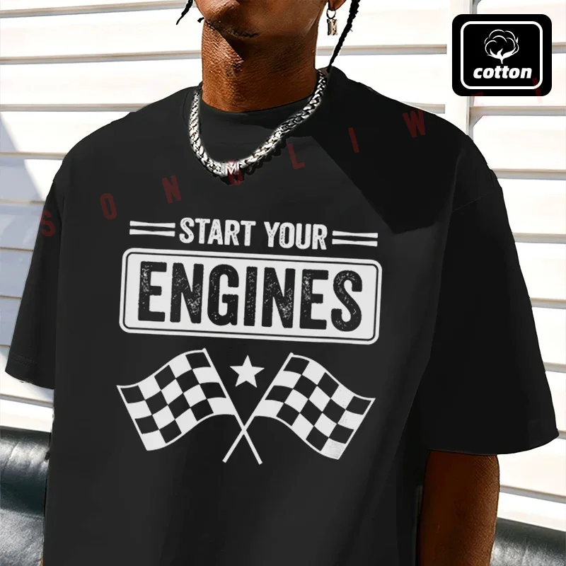 Men's Cotton T-Shirt Women's Start Your Engines Vintage Checkered Flag Race Car Moto Tshirt Men's Casual Short Sleeve Tee
Men's Cotton T-Shirt Women's Start Your Engines Vintage Checkered Flag Race Car Moto Tshirt Men's Casual Short Sleeve Tee