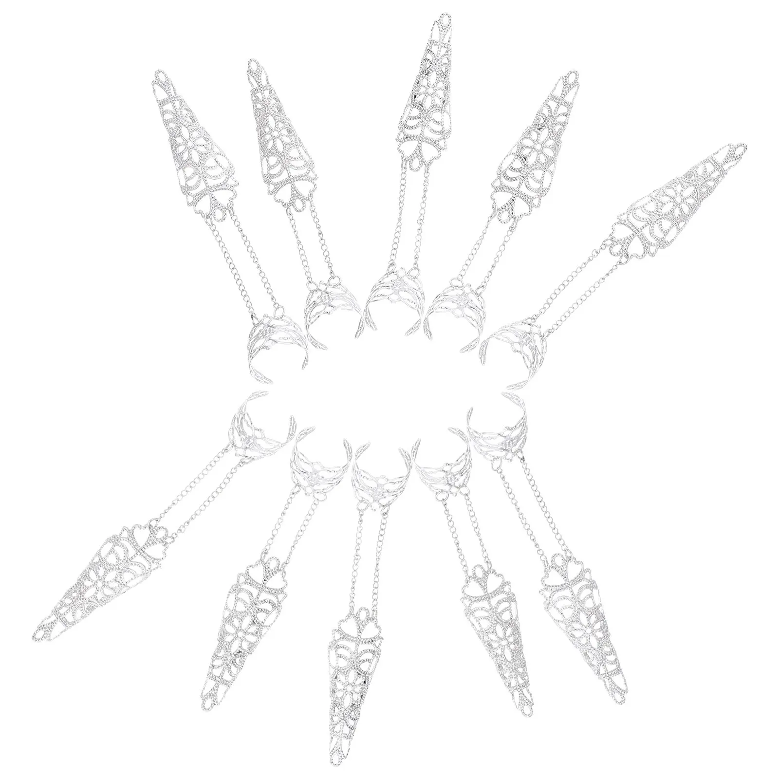 10Pcs Gothic Finger Nail Claw Rings Halloween Metal Nail Covers for Cosplay Dance Performance Costume Jewelry Finger Chain
10Pcs Gothic Finger Nail Claw Rings Halloween Metal Nail Covers for Cosplay Dance Performance Costume Jewelry Finger Chain