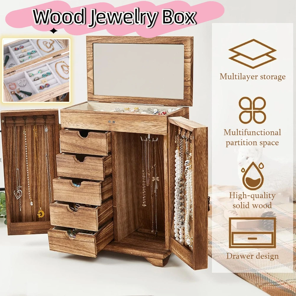 Wood Jewelry Box Large Capacity Jewelry Storage Box Multi-Layer Luxury Cosmetics Necklace Ring Earrings Dressing Box
Wood Jewelry Box Large Capacity Jewelry Storage Box Multi-Layer Luxury Cosmetics Necklace Ring Earrings Dressing Box
