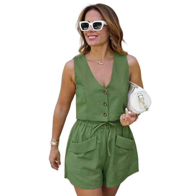 Solid Color Cotton Linen Sleeveless Vest Vest Hot Pants Set 2024 Women's New Summer Autumn Fashion Set Ladies Two-piece Set
Solid Color Cotton Linen Sleeveless Vest Vest Hot Pants Set 2024 Women's New Summer Autumn Fashion Set Ladies Two-piece Set