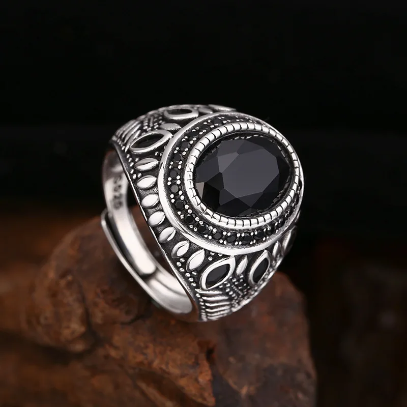 S925 Sterling Silver Black Oval Zircon Adjustable Ring Punk Style Hip Hop Old Process Free Size Fine Jewelry FYRNG095
S925 Sterling Silver Black Oval Zircon Adjustable Ring Punk Style Hip Hop Old Process Free Size Fine Jewelry FYRNG095