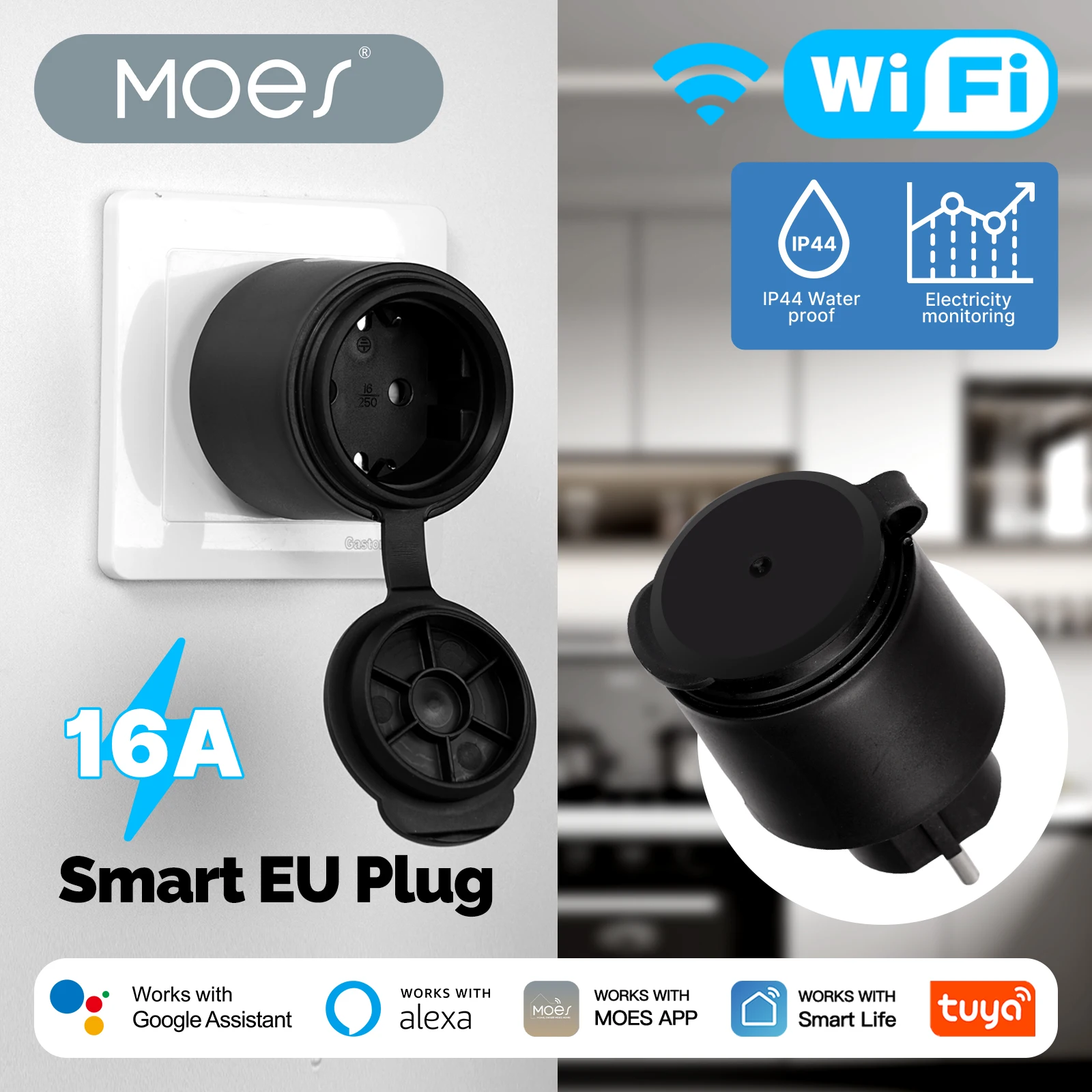 MOES Tuya WiFi Smart Plug 16A EU Socket Outlet IP44 Waterproof Dustproof Power Electricity Monitor Work with Alexa Google Home
MOES Tuya WiFi Smart Plug 16A EU Socket Outlet IP44 Waterproof Dustproof Power Electricity Monitor Work with Alexa Google Home
