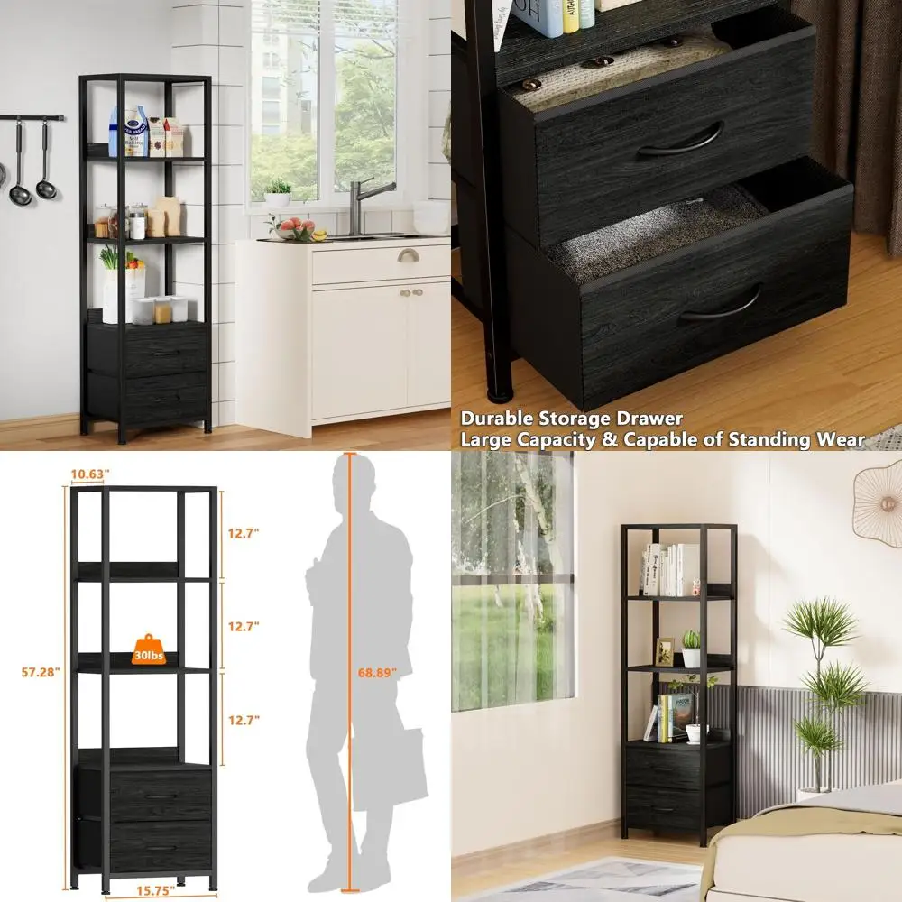 Narrow 4-Tier Bookshelf with Storage Drawers, 57.28 Tall Metal & Wood Display Stand for Home
Narrow 4-Tier Bookshelf with Storage Drawers, 57.28 Tall Metal & Wood Display Stand for Home