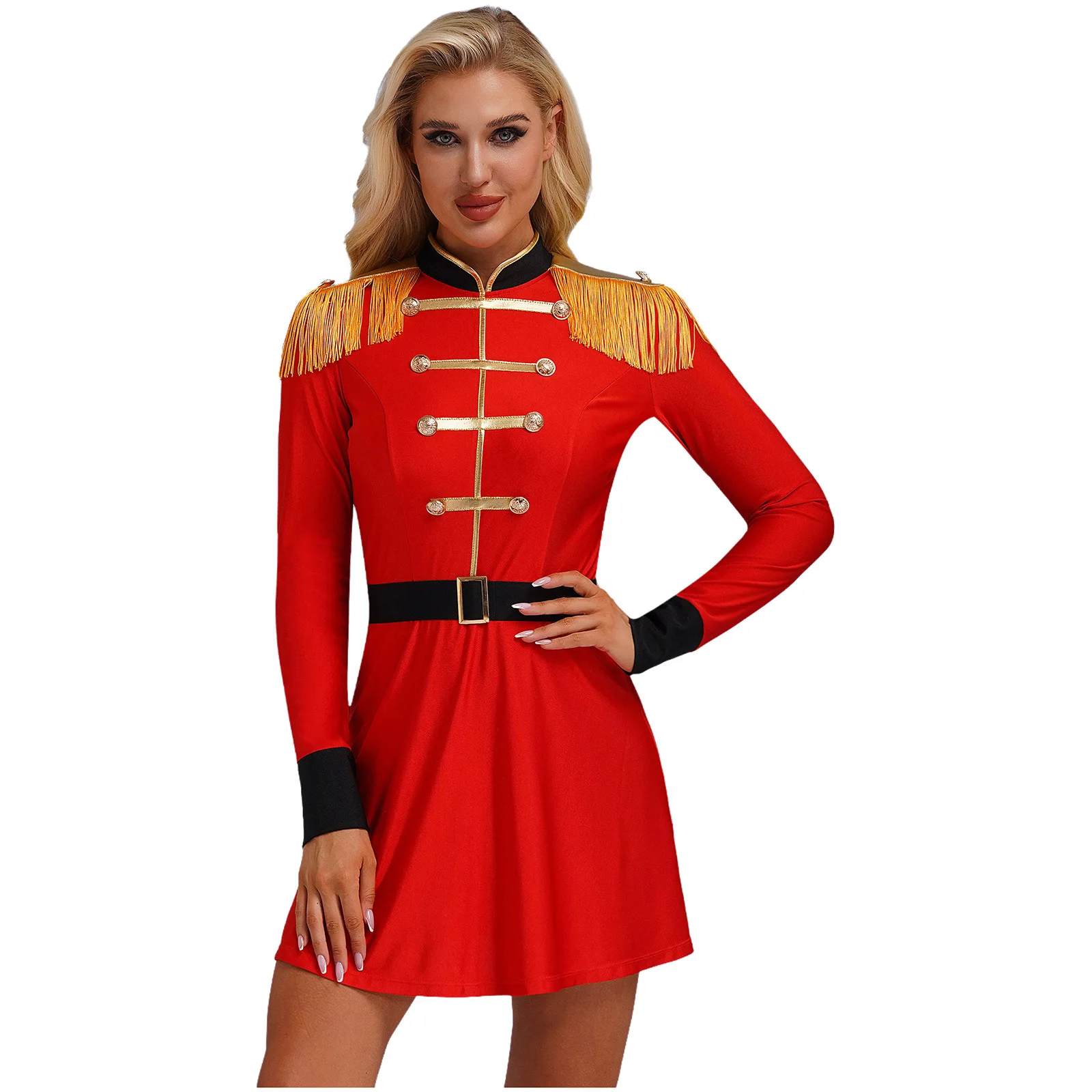 Women Circus Ringmaster Lion Tamer Cosplay Costume Long Sleeve Tassel Dress with Belt Halloween Carnival Festival Party Dress Up
Women Circus Ringmaster Lion Tamer Cosplay Costume Long Sleeve Tassel Dress with Belt Halloween Carnival Festival Party Dress Up