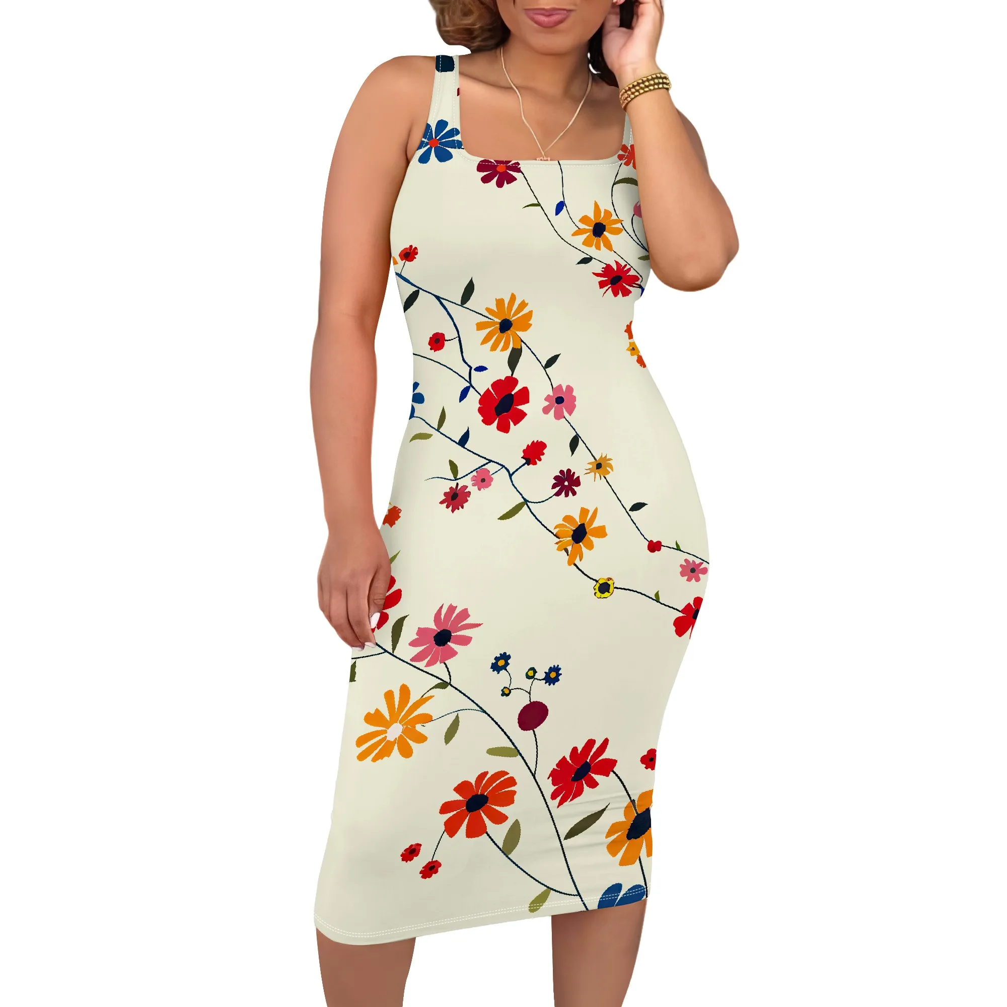 Women's Sleeveless Summer Dress with Floral Pattern Mid-Length Design For Casual and Formal Occasions
Women's Sleeveless Summer Dress with Floral Pattern Mid-Length Design For Casual and Formal Occasions