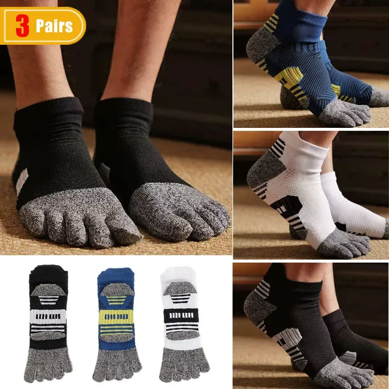 3 Pairs Men's Athletic Sport Toe Ankle Socks Sweat-Absorbing Mesh Towel Bottom Fitness Striped Casual Terry Five-Finger Socks
3 Pairs Men's Athletic Sport Toe Ankle Socks Sweat-Absorbing Mesh Towel Bottom Fitness Striped Casual Terry Five-Finger Socks