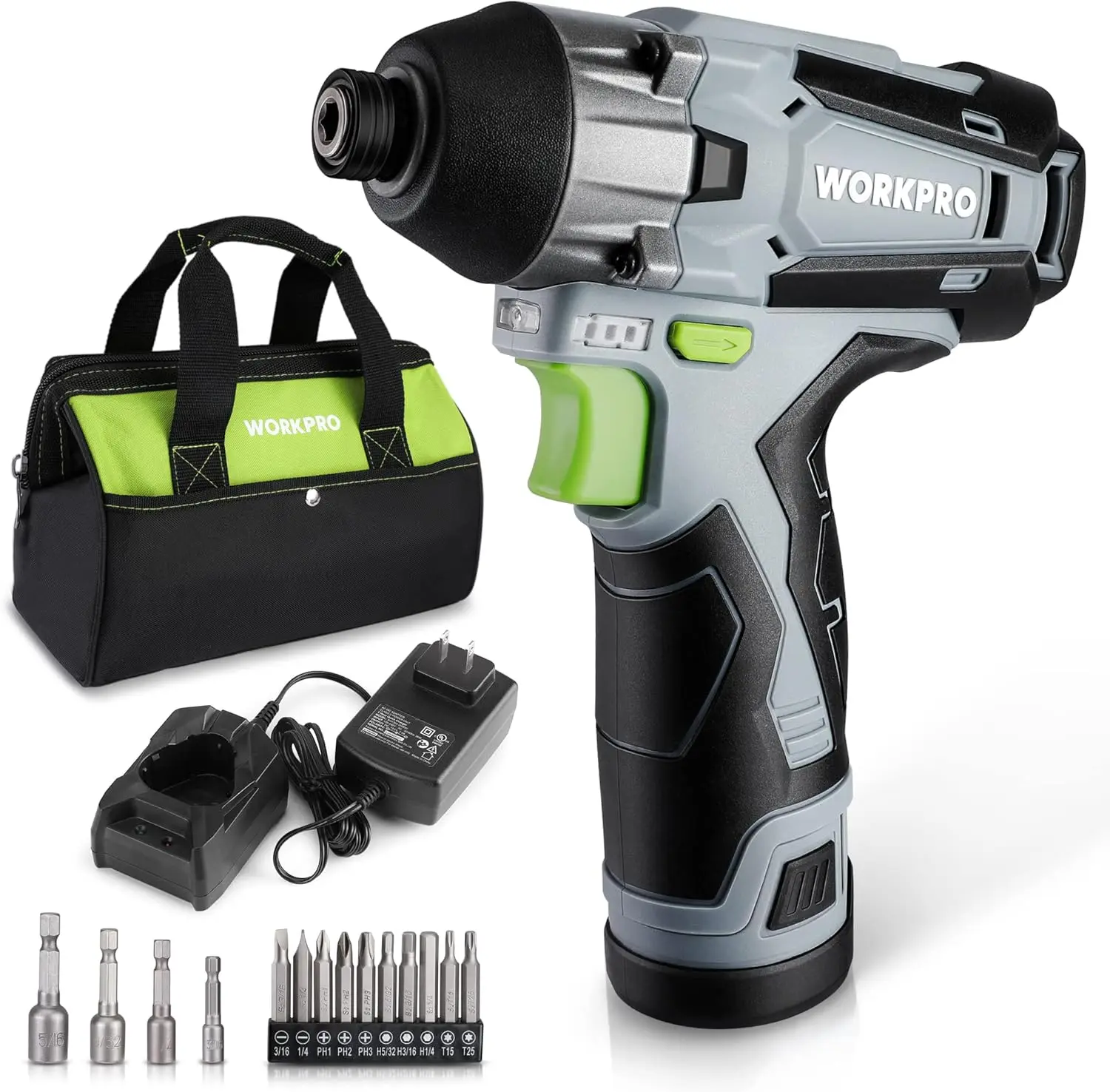 Cordless Impact Driver Kit, 1/4” Hex Electric Impact Drill/Driver Set with 12V 2.0Ah Lithium-ion Battery, 1 Hour Fast Charge
Cordless Impact Driver Kit, 1/4” Hex Electric Impact Drill/Driver Set with 12V 2.0Ah Lithium-ion Battery, 1 Hour Fast Charge