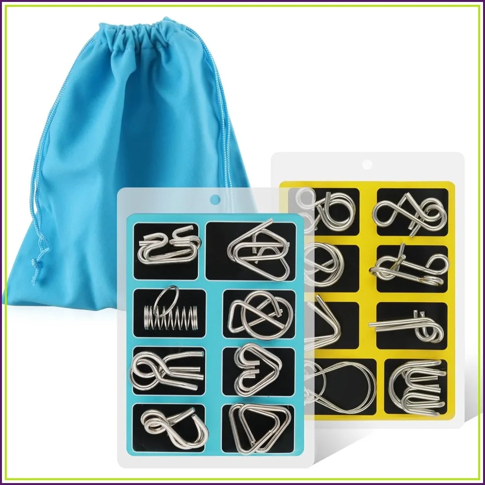 Metal Wire Puzzle Set of 16 with Pouch - Brain Teaser IQ Test Unlock Interlock Game Chinese Ring Magic Trick Toy for Party Adults Challenge
Metal Wire Puzzle Set of 16 with Pouch - Brain Teaser IQ Test Unlock Interlock Game Chinese Ring Magic Trick Toy for Party Adults Challenge