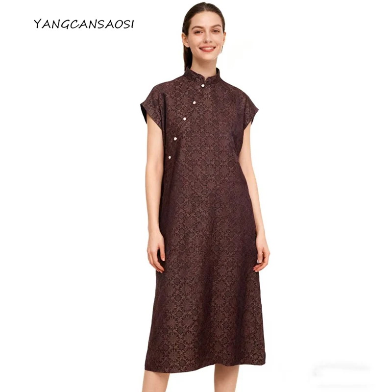 Purple Red Window Decoration 100% Natural Mulberry Silk Song Brocade Printed Short Sleeved Stand Collar Straight Dress
Purple Red Window Decoration 100% Natural Mulberry Silk Song Brocade Printed Short Sleeved Stand Collar Straight Dress