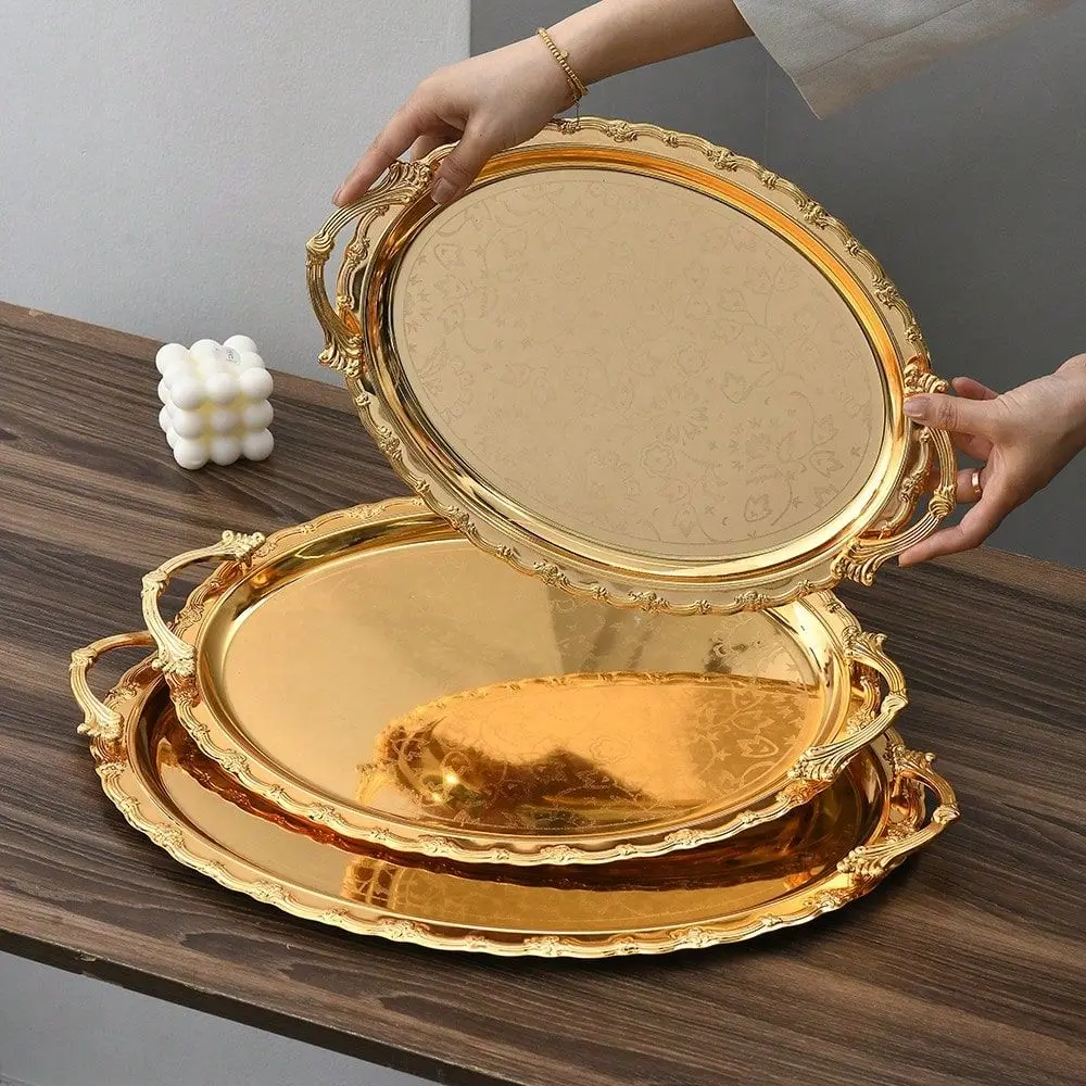 Gold Oval Tray With Handle, Party Decoration Serving Platter, Gathering Blessing Ceremony Tableware, Cosmetics Jewelry Storage
Gold Oval Tray With Handle, Party Decoration Serving Platter, Gathering Blessing Ceremony Tableware, Cosmetics Jewelry Storage