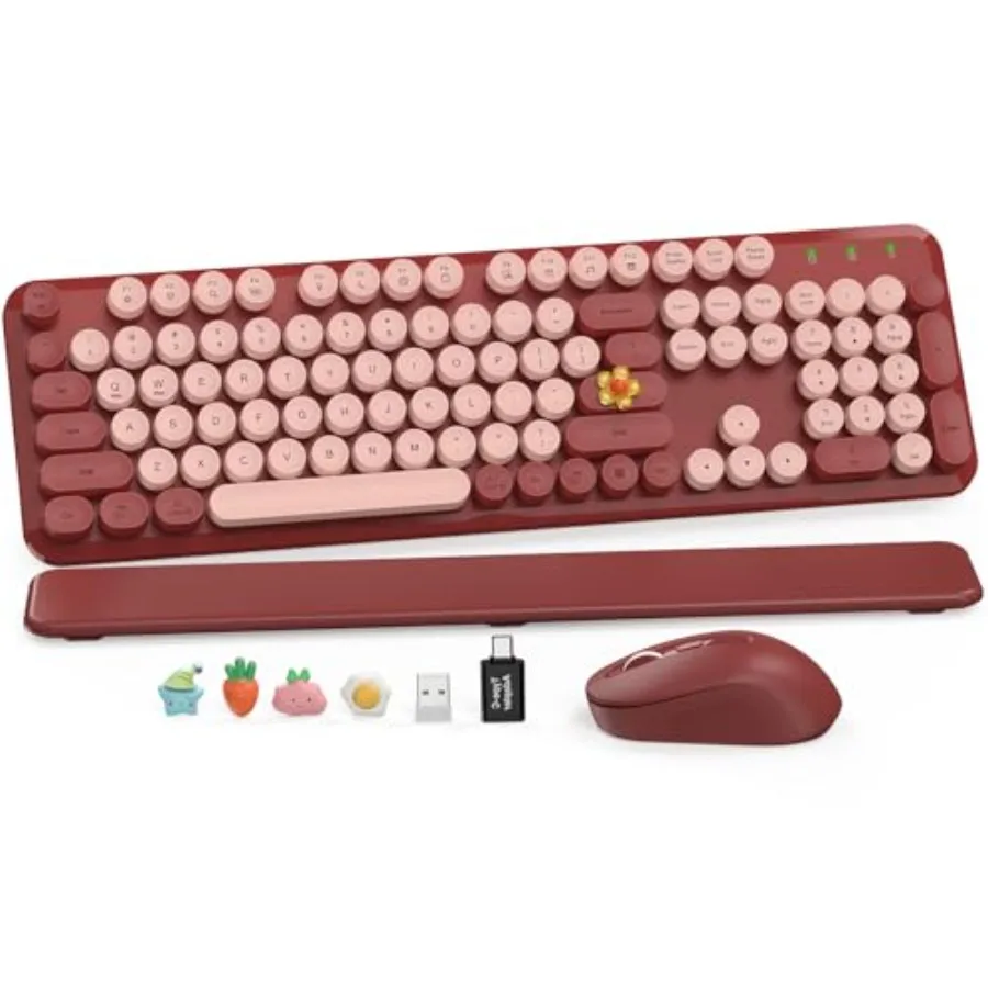 Wireless Keyboard and Mouse Combo Wine Red Retro Typewriter-Style Keyboard with Round Keycaps and Magnetic Wrist Rest 2.4G USB
Wireless Keyboard and Mouse Combo Wine Red Retro Typewriter-Style Keyboard with Round Keycaps and Magnetic Wrist Rest 2.4G USB