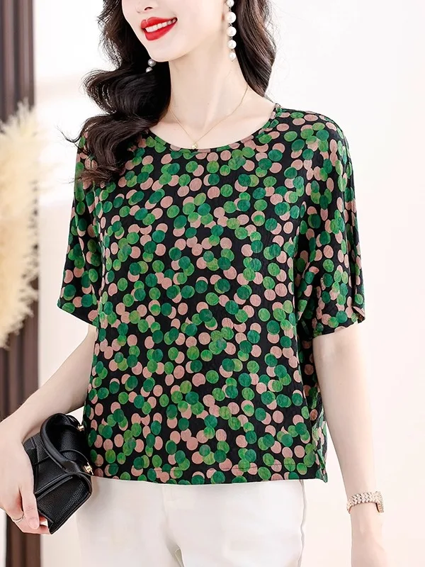 Summer New Polka Dot T-Shirt Women's Loose Belly Covering Top Fashionable Basic Layering Shirt Short Sleeve round Neck Polyes...
Summer New Polka Dot T-Shirt Women's Loose Belly Covering Top Fashionable Basic Layering Shirt Short Sleeve round Neck Polyes...