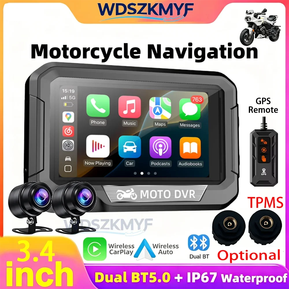 3.4 Inch Motorcycle Screen Wireless CarPlay & Android Auto GPS Remote Moto DVR Recorder Front Rear Dual Cameras Optional TPMS
3.4 Inch Motorcycle Screen Wireless CarPlay & Android Auto GPS Remote Moto DVR Recorder Front Rear Dual Cameras Optional TPMS