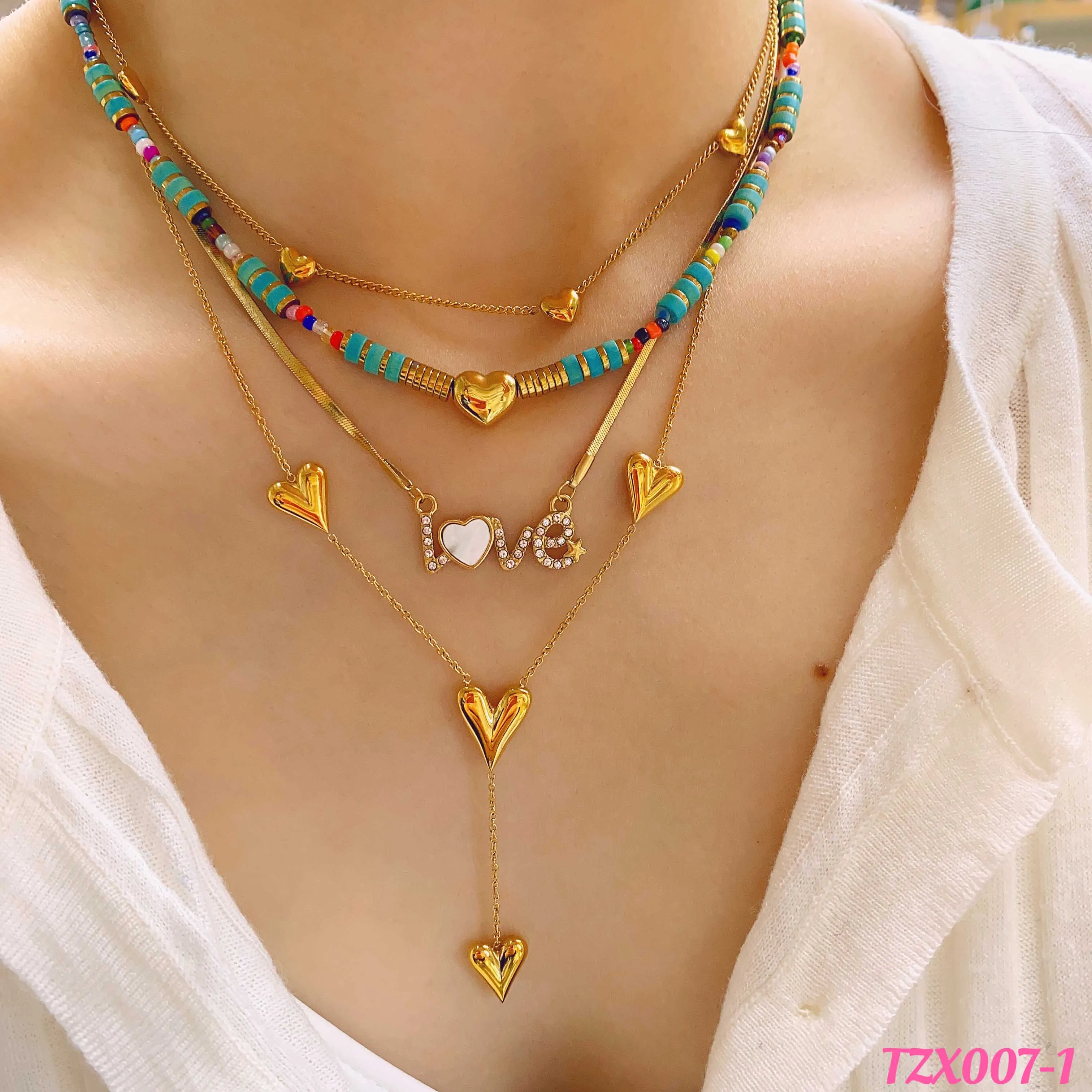 CARLIDANA Ins Simple Bohemian Style Different Color Boho Beads Necklace Heart Layer Stainless Steel Choker Necklace For Women
CARLIDANA Ins Simple Bohemian Style Different Color Boho Beads Necklace Heart Layer Stainless Steel Choker Necklace For Women