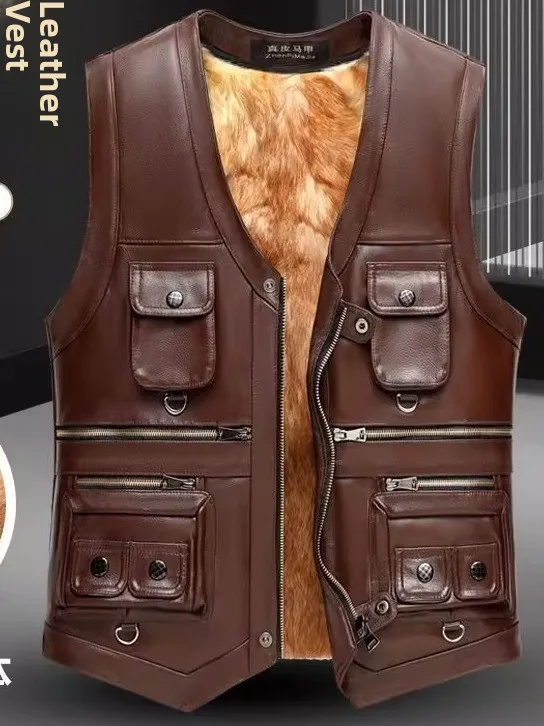 Thiened Top Layer Cowhide Vest Warm Inteated Fur Men's Busin Casual Sle Zipper Decorated Stand Length Winter Vest
Thiened Top Layer Cowhide Vest Warm Inteated Fur Men's Busin Casual Sle Zipper Decorated Stand Length Winter Vest