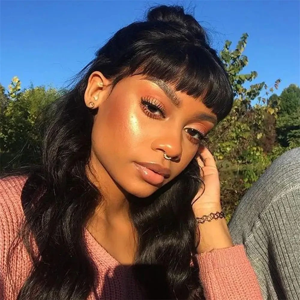 Peruvian Body Wave Wigs With Bangs Non Lace Closure Wigs Ready To Go 180% Density Glueless Wigs For Black Women Natural Color
Peruvian Body Wave Wigs With Bangs Non Lace Closure Wigs Ready To Go 180% Density Glueless Wigs For Black Women Natural Color