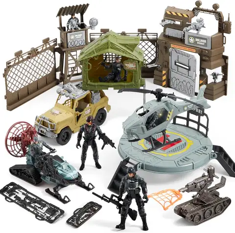 JOYFY Military Toy Set with Army Base, Vehicles Action Figures Weapon Accessories Helicopter for Kids Christmas Birthday Gift