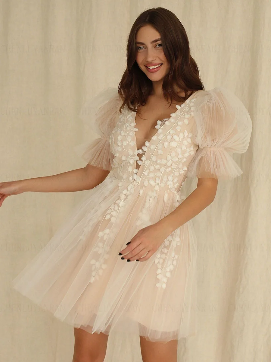 Bohemia Applique Wedding Dresses Short Puffy Sleeves Bride Dress Backless Short Sexy Dresses For Women 2023 Robe De Mariee
Bohemia Applique Wedding Dresses Short Puffy Sleeves Bride Dress Backless Short Sexy Dresses For Women 2023 Robe De Mariee