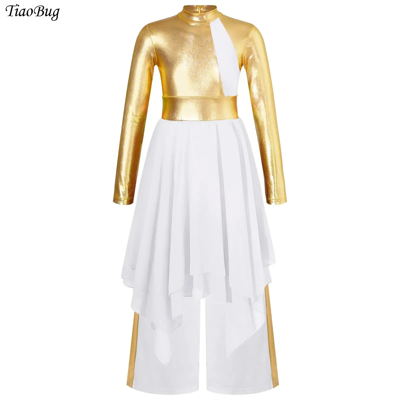Kids Girls Liturgical Lyrical Dance Outfit Long Sleeve Color Block Metallic Patchwork Zipper Dance Dress+Wide-Leg Pants 2Pcs/Set
Kids Girls Liturgical Lyrical Dance Outfit Long Sleeve Color Block Metallic Patchwork Zipper Dance Dress+Wide-Leg Pants 2Pcs/Set