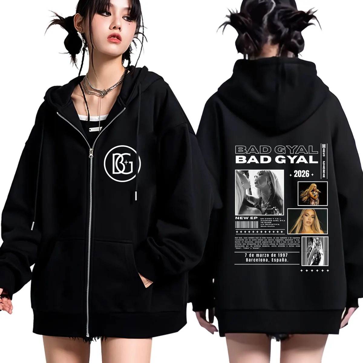 Singer Bad Gyal Mas Cara Album 2026 Tour Print Zipper Hoodie Men Women Fashion Sweatshirts Long Sleeves Casual Zip Up Jackets
Singer Bad Gyal Mas Cara Album 2026 Tour Print Zipper Hoodie Men Women Fashion Sweatshirts Long Sleeves Casual Zip Up Jackets