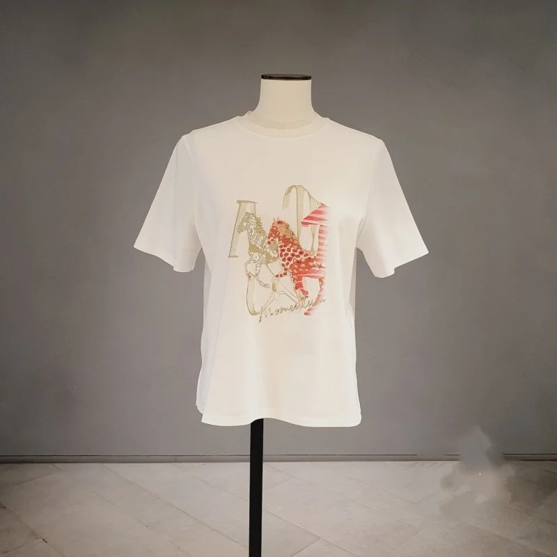 Весенняя модная футболка с круглым вырезом и коротким рукавом в корейском стиле, с буквенным принтом, приталенная, из хлопка, универсальная повседневная одежда
Весенняя модная футболка с круглым вырезом и коротким рукавом в корейском стиле, с буквенным принтом, приталенная, из хлопка, универсальная повседневная одежда