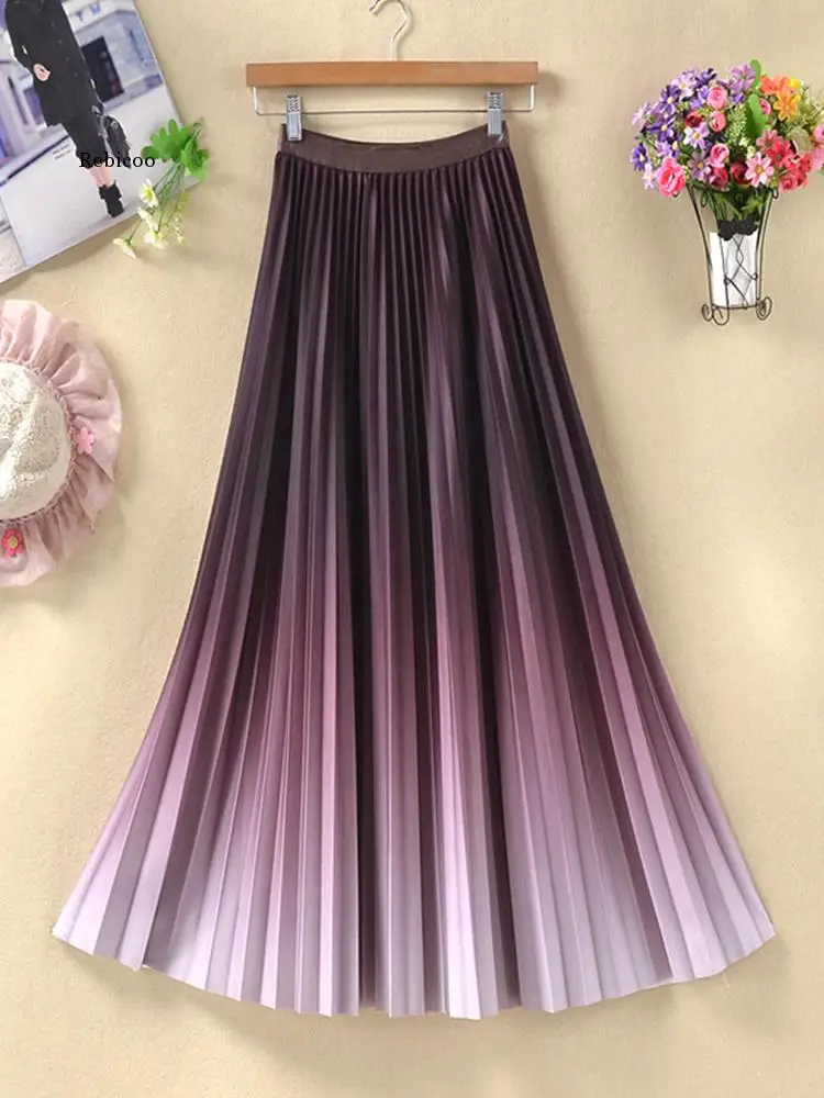 Long Pleated Skirt Women Korean Fashion Red Gradient Casual Elegant A Line High Waist Skirt Female
Long Pleated Skirt Women Korean Fashion Red Gradient Casual Elegant A Line High Waist Skirt Female