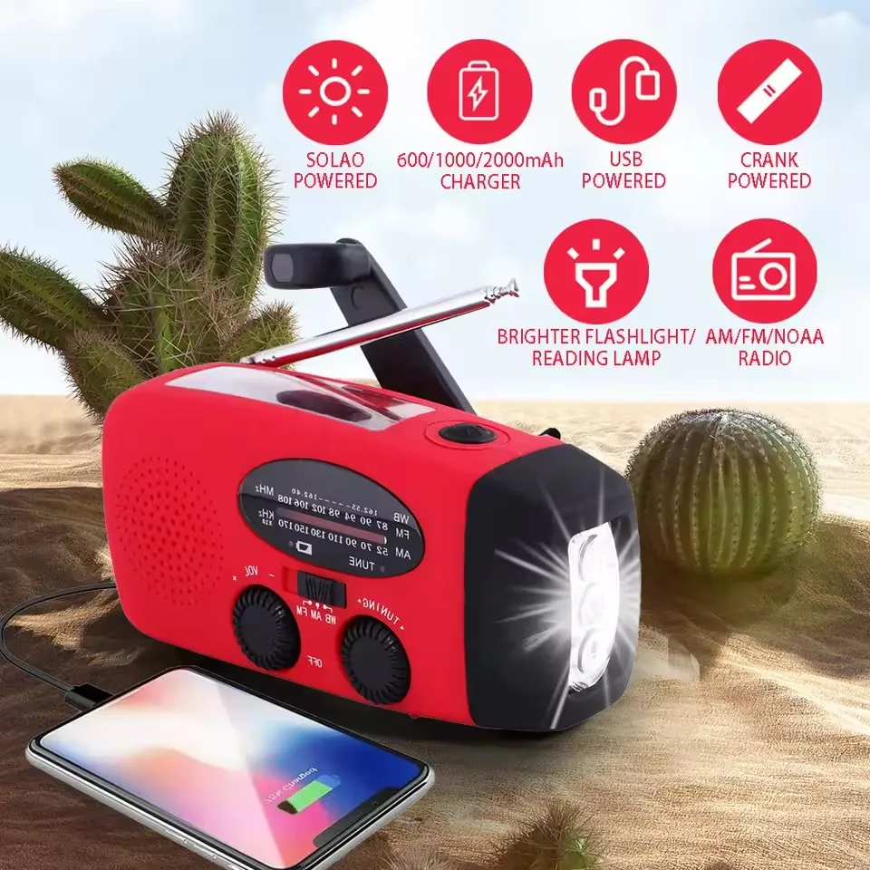2000 mAh Emergency Radio with LED Lights Radio USB Solar Charging Light Outdoor Travel Portable Rechargeable FM/AM Radio
2000 mAh Emergency Radio with LED Lights Radio USB Solar Charging Light Outdoor Travel Portable Rechargeable FM/AM Radio