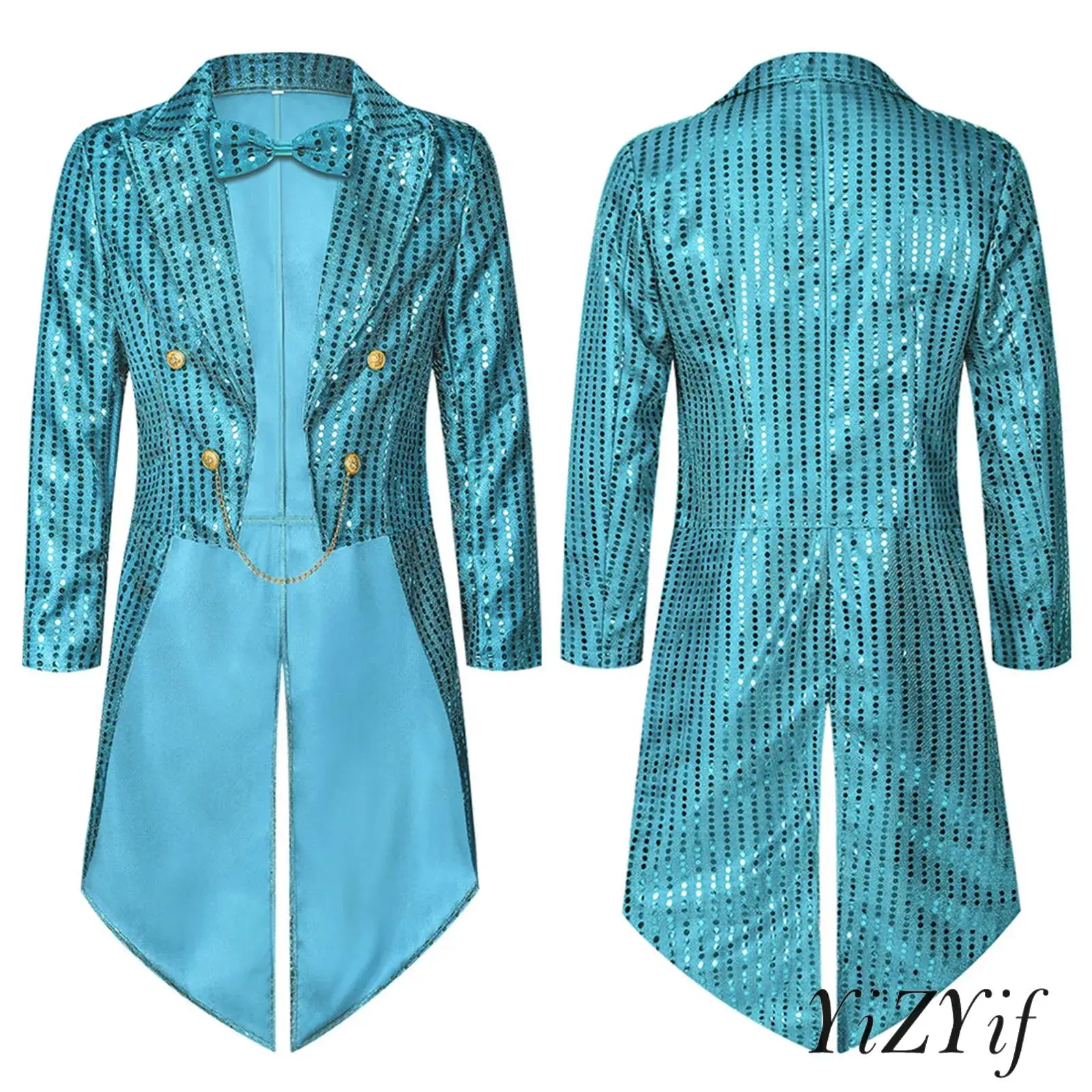 Elegant Mens Magical Jacket Vintage Medieval Swallowtail Design Allover Sequins Bowtie And Open Front Long Sleeve Tailcoat
Elegant Mens Magical Jacket Vintage Medieval Swallowtail Design Allover Sequins Bowtie And Open Front Long Sleeve Tailcoat