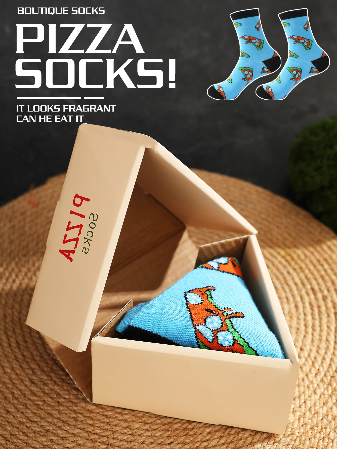 1 pair of medium-cut unisex socks pizza with a novel and quirky creative and interesting holiday gift
1 pair of medium-cut unisex socks pizza with a novel and quirky creative and interesting holiday gift
