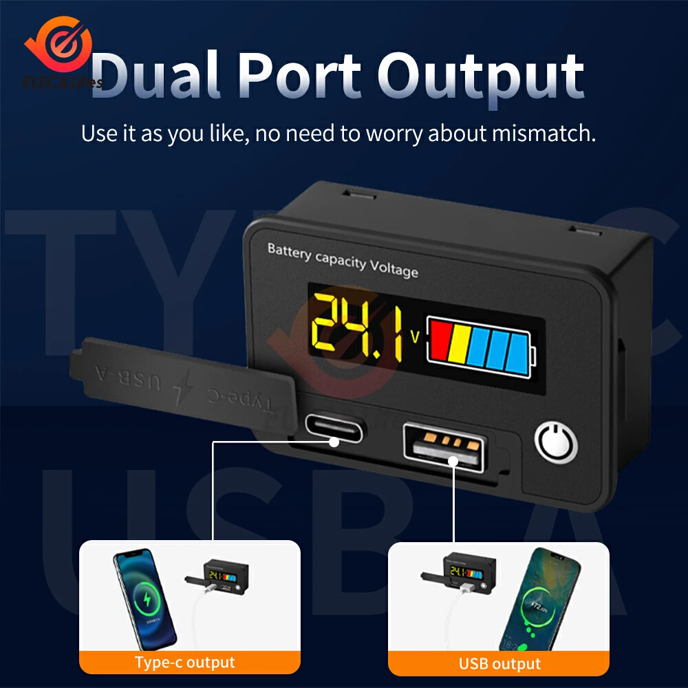 DC 8-30V Battery Capacity Indicator Lead-Acid/Lron-Lithium/Ternary Lithium Measurement with USB3.0 and Type-C for Car Motorcycle
DC 8-30V Battery Capacity Indicator Lead-Acid/Lron-Lithium/Ternary Lithium Measurement with USB3.0 and Type-C for Car Motorcycle