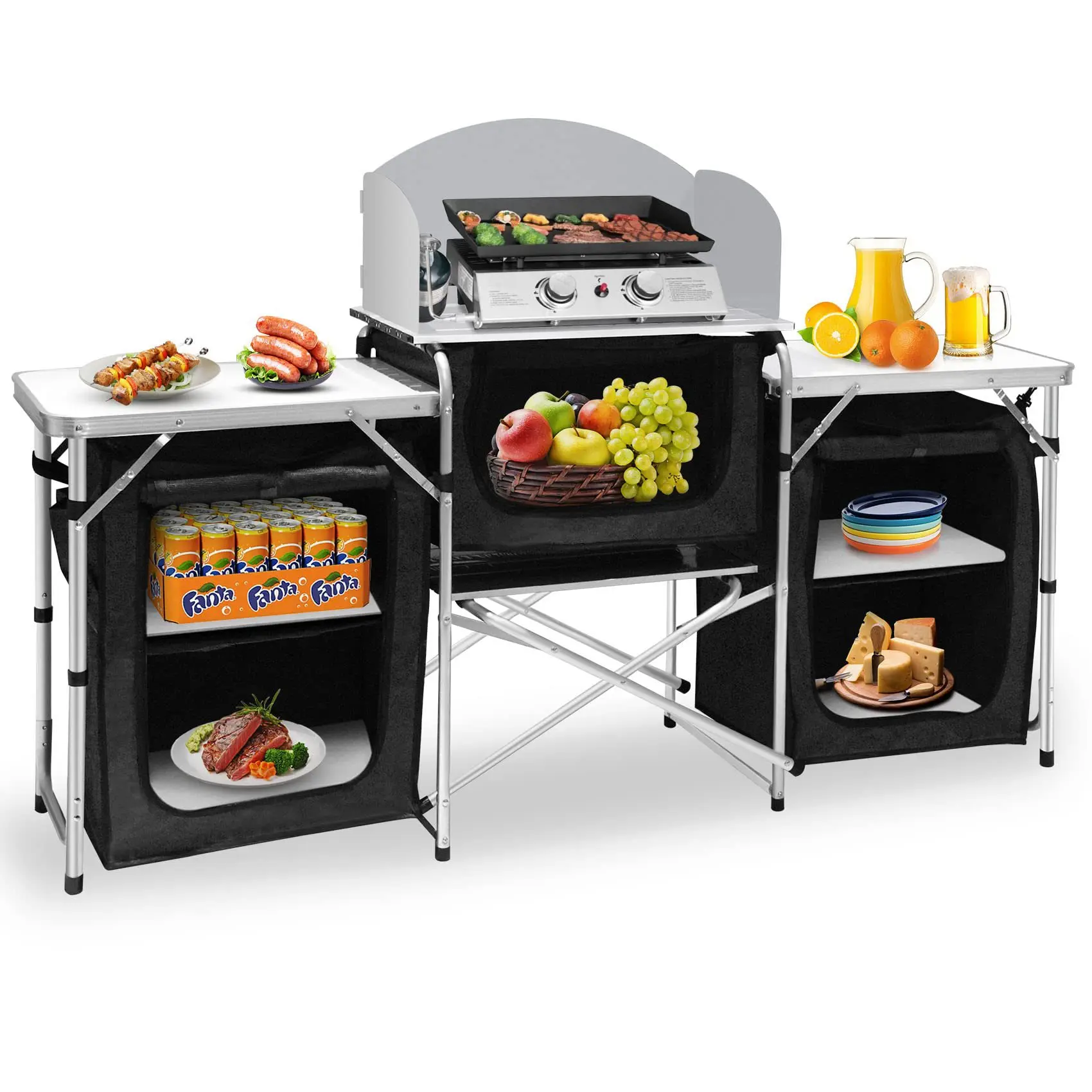 Outdoor Camp Kitchen Portable Aluminum Folding BBQ Shelf with 30kg Load Capacity
Outdoor Camp Kitchen Portable Aluminum Folding BBQ Shelf with 30kg Load Capacity
