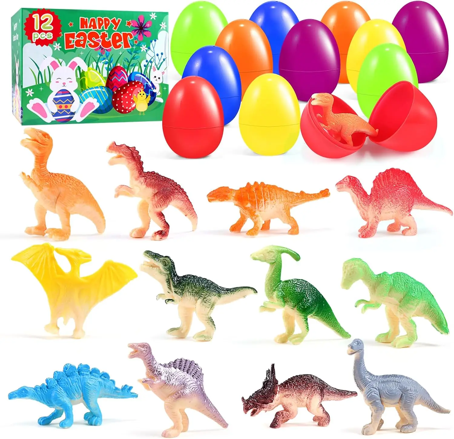 12 Prefilled Dinosaur Easter Eggs for Kids 3-8, Basket Stuffers & Party Favors
12 Prefilled Dinosaur Easter Eggs for Kids 3-8, Basket Stuffers & Party Favors