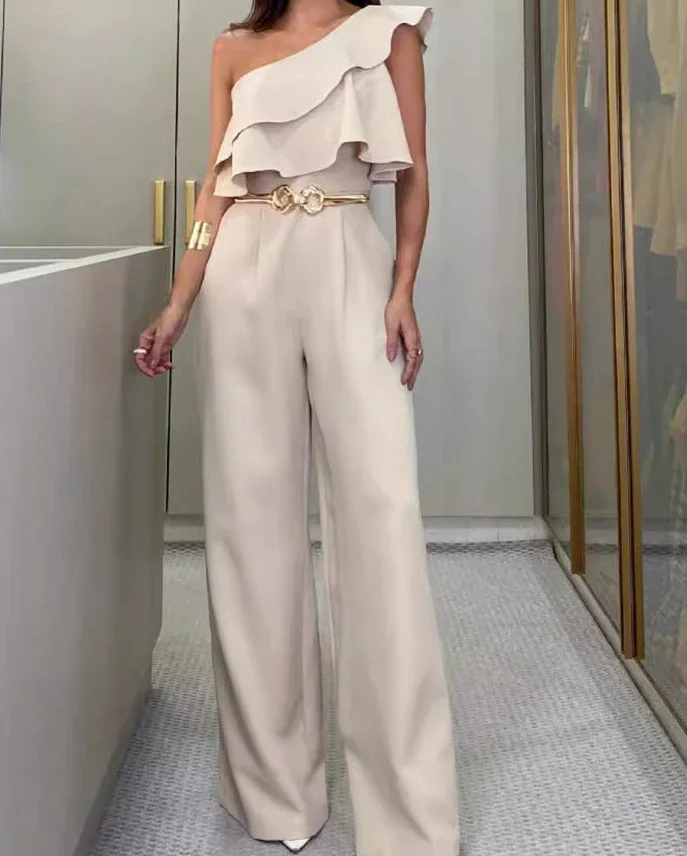 Fashion 2024 Summer Woman Women's Jumpsuits Casual Temperament Commuting Ruffle Hem One Shoulder Sleeveless Jumpsuit New
Fashion 2024 Summer Woman Women's Jumpsuits Casual Temperament Commuting Ruffle Hem One Shoulder Sleeveless Jumpsuit New