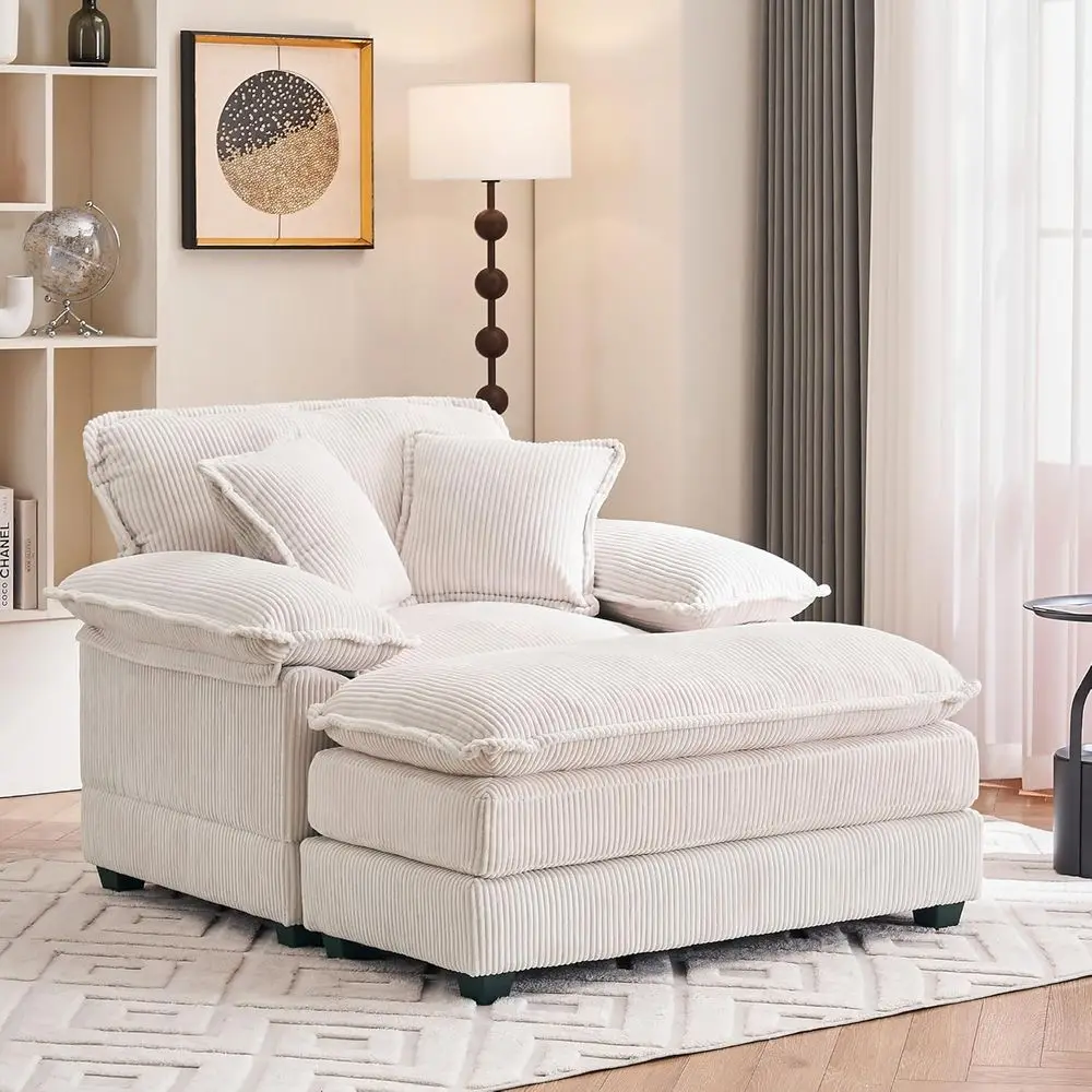 Oversized Corduroy Chaise Lounge Chair with Ottoman, White - Indoor Reading Chair for Living Room or Bedroom
Oversized Corduroy Chaise Lounge Chair with Ottoman, White - Indoor Reading Chair for Living Room or Bedroom