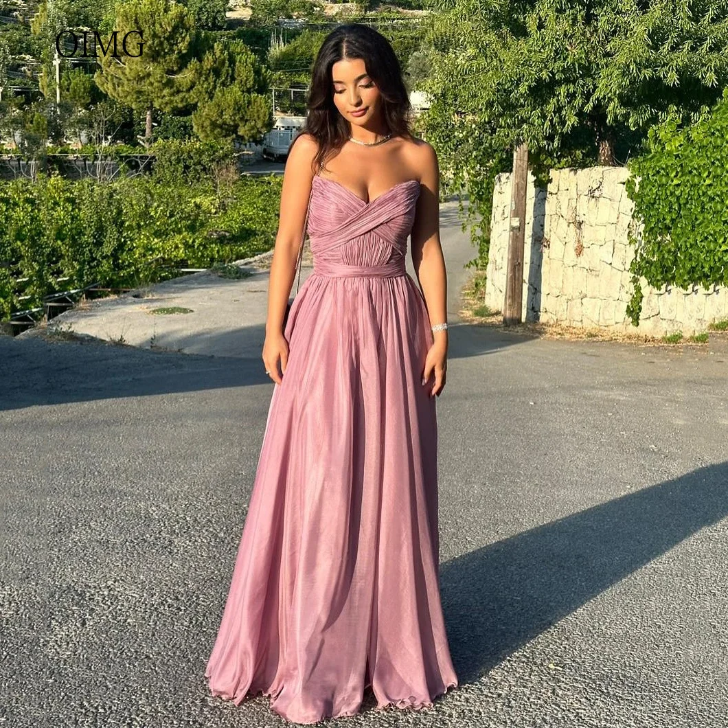 OIMG Modern Strapless Pink A Line Prom Gowns Backless Party Gown Floor Length Evening Dress فساتين سهرة Customized
OIMG Modern Strapless Pink A Line Prom Gowns Backless Party Gown Floor Length Evening Dress فساتين سهرة Customized