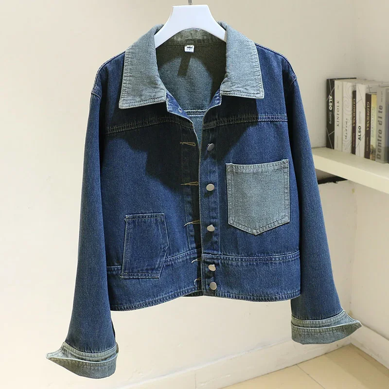 Vintage Blue Splicing Pocket Denim Jacket Women Loose Short Cowboy Outerwear Autumn Korean Long Sleeve Jeans Jacket Coat Female
Vintage Blue Splicing Pocket Denim Jacket Women Loose Short Cowboy Outerwear Autumn Korean Long Sleeve Jeans Jacket Coat Female
