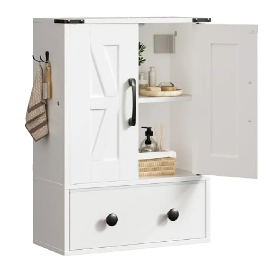 Bathroom Wall Cabinet Medicine Cabinet with Fabric Drawer Double-Door Wall Mounted Storage Cabinet 2 Hooks Over The Toilet Spac
Bathroom Wall Cabinet Medicine Cabinet with Fabric Drawer Double-Door Wall Mounted Storage Cabinet 2 Hooks Over The Toilet Spac