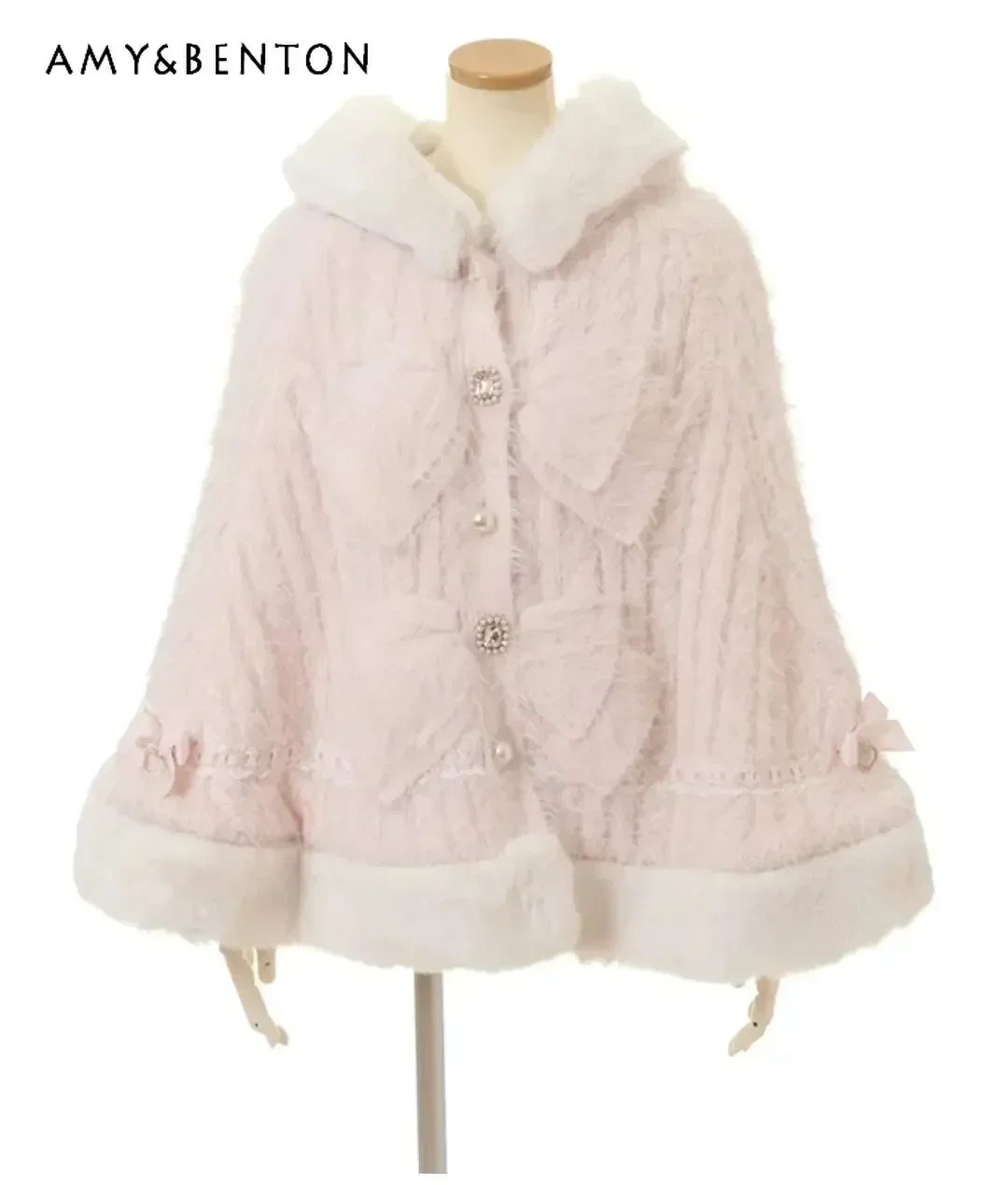 LIZ Mine Series Sweet Thicken Double Bow Pearl Rhinestone Hooded Knitted Cloak Jacket Japanese Cute Lolita Plush Coat Women
LIZ Mine Series Sweet Thicken Double Bow Pearl Rhinestone Hooded Knitted Cloak Jacket Japanese Cute Lolita Plush Coat Women