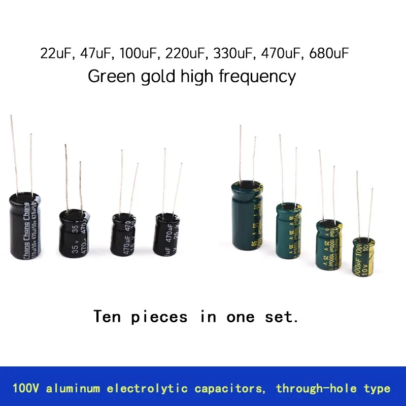 10PCS 100V aluminum electrolytic capacitors,through-hole mounted.Capacitances2.2uf 10uf 22uf 33uf 47 100μF,220μF,High frequency
10PCS 100V aluminum electrolytic capacitors,through-hole mounted.Capacitances2.2uf 10uf 22uf 33uf 47 100μF,220μF,High frequency