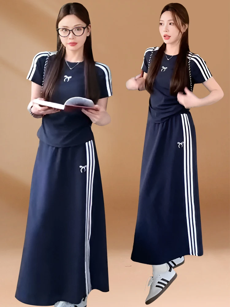 Korean Style Sporty Casual Set Women's Knot T-shirt Top Summer New Half-length Skirt Elegant Two-piece Set
Korean Style Sporty Casual Set Women's Knot T-shirt Top Summer New Half-length Skirt Elegant Two-piece Set
