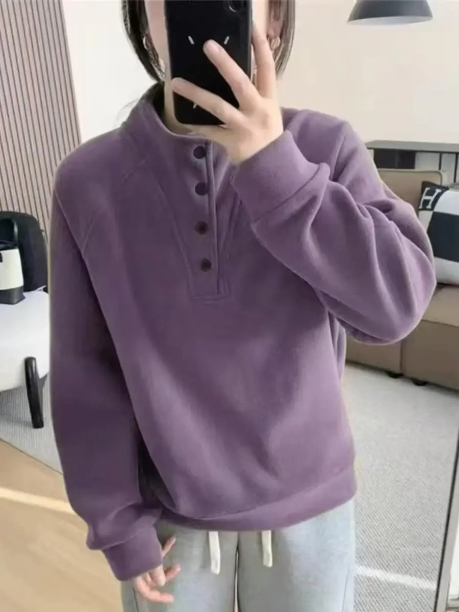 Retro American Velvet Sweatshirt Women's New Style Spring Autumn Casual Pure Color Design Half High Collar Multi-Functional
Retro American Velvet Sweatshirt Women's New Style Spring Autumn Casual Pure Color Design Half High Collar Multi-Functional