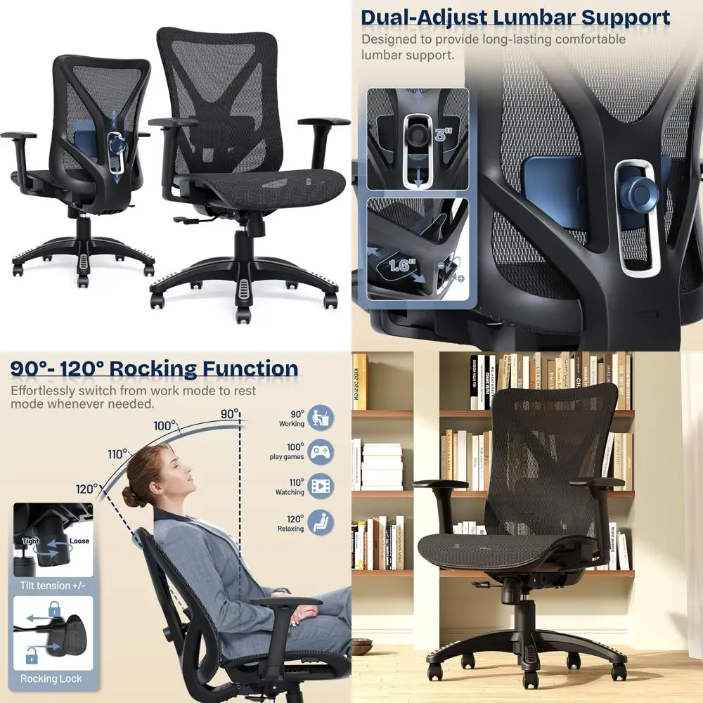 Adjustable Ergonomic Office Chair with Mesh Seat, Lumbar Support, 3D Armrests, and Tilt Feature
Adjustable Ergonomic Office Chair with Mesh Seat, Lumbar Support, 3D Armrests, and Tilt Feature