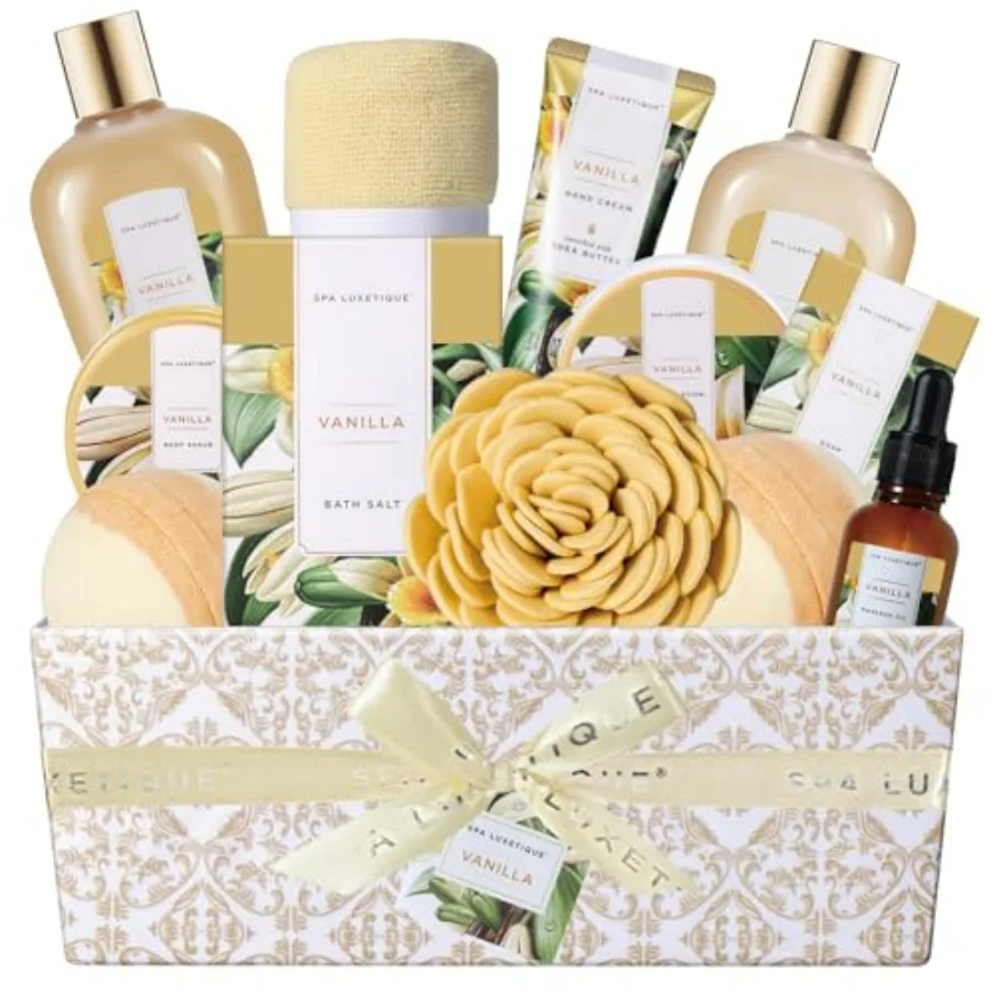 Spa Gift Baskets for Women, Luxetique Spa Kit for Women, 12pcs Vanilla Bath and Body Sets, Birthday Gifts, Self Care Gifts for
Spa Gift Baskets for Women, Luxetique Spa Kit for Women, 12pcs Vanilla Bath and Body Sets, Birthday Gifts, Self Care Gifts for